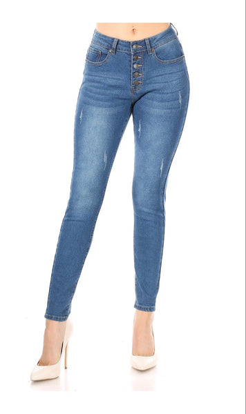 Skinny High Waisted Jeans Medium Blue