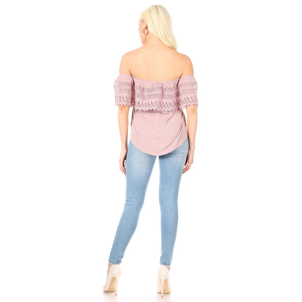 Off Shoulder Blouse With Crochet Trim