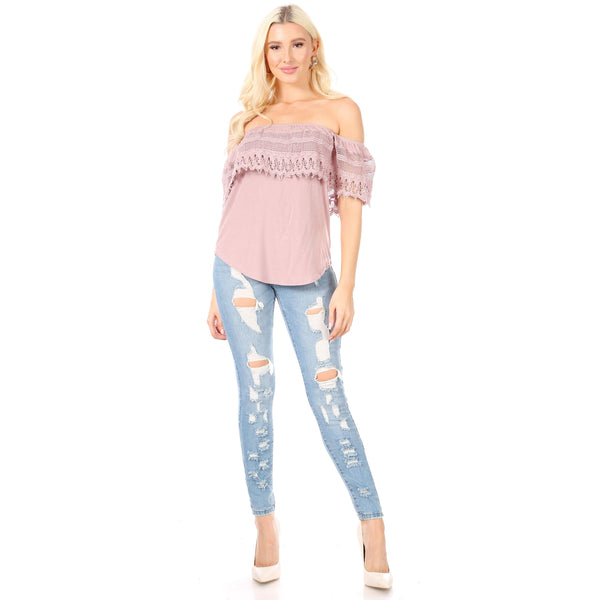 Off Shoulder Blouse With Crochet Trim