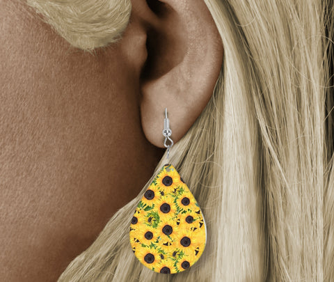 Teardrop Earring - sunflower green leaves