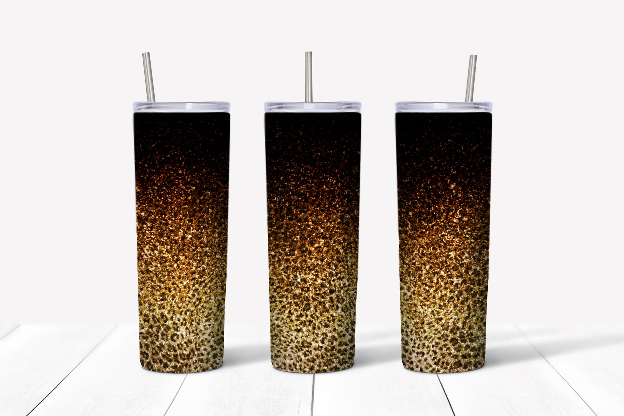 Skinny Tumbler -Black/Gold Leopard Fade