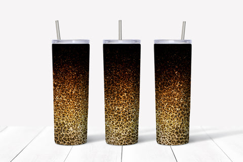 Skinny Tumbler -Black/Gold Leopard Fade