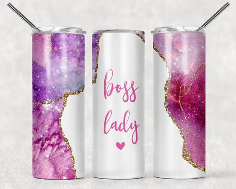 Skinny Tumbler -Boss Lady White/Pink/Purple