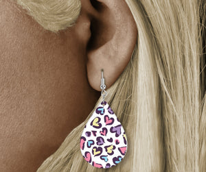 Teardrop Earring -white back colour hearts