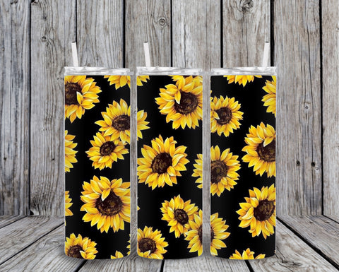 Skinny Tumbler - Black Back Sunflowers