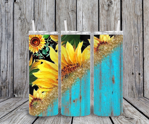 Skinny Tumbler - Sunflower Gold Drip To Teal