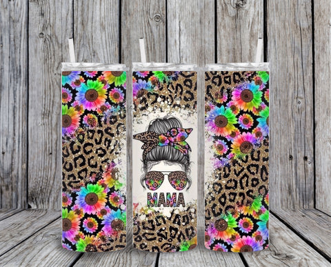 Skinny Tumbler - Leopard Colourful Sunflower Mama