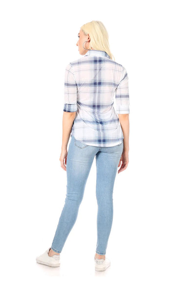 Button Down Plaid Folded Sleeve