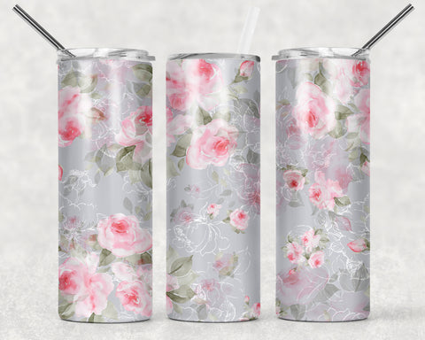 Skinny Tumbler - Roses Grey Back