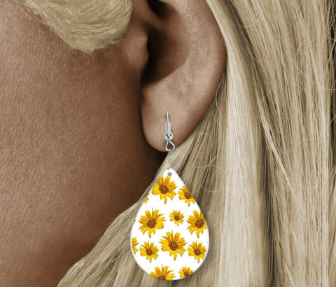 Teardrop Earring - white back sunflower