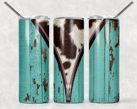 Skinny Tumbler - Zipper Teal Cow