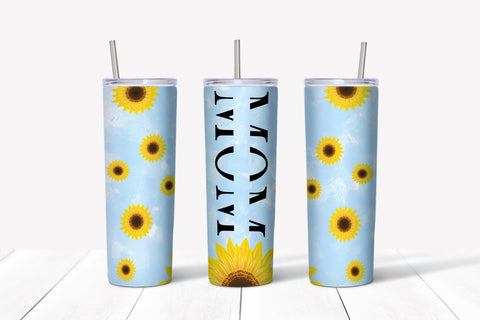 Skinny Tumbler - Mom Blue With Sunflowers