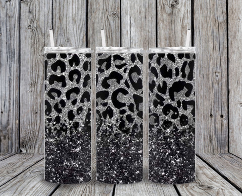 Skinny Tumbler - Silver Leopard