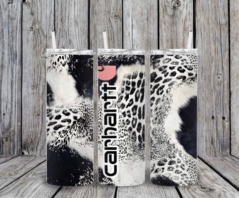 Skinny Tumbler - Black/White Leopard Carh