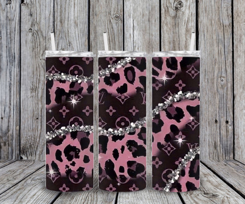 Skinny Tumbler - Louis Pink Leopard Silver Lines
