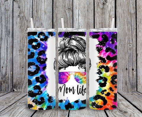 Skinny Tumbler - Mom Life Colourful Leopard