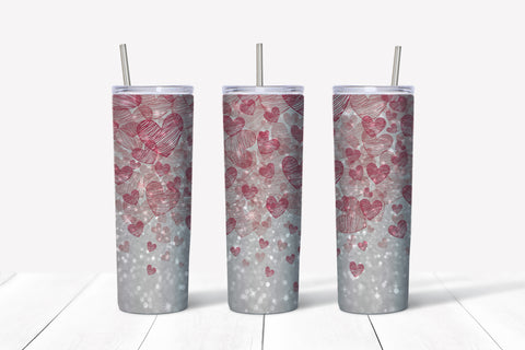 Skinny Tumbler - White Sparkle Red Hearts