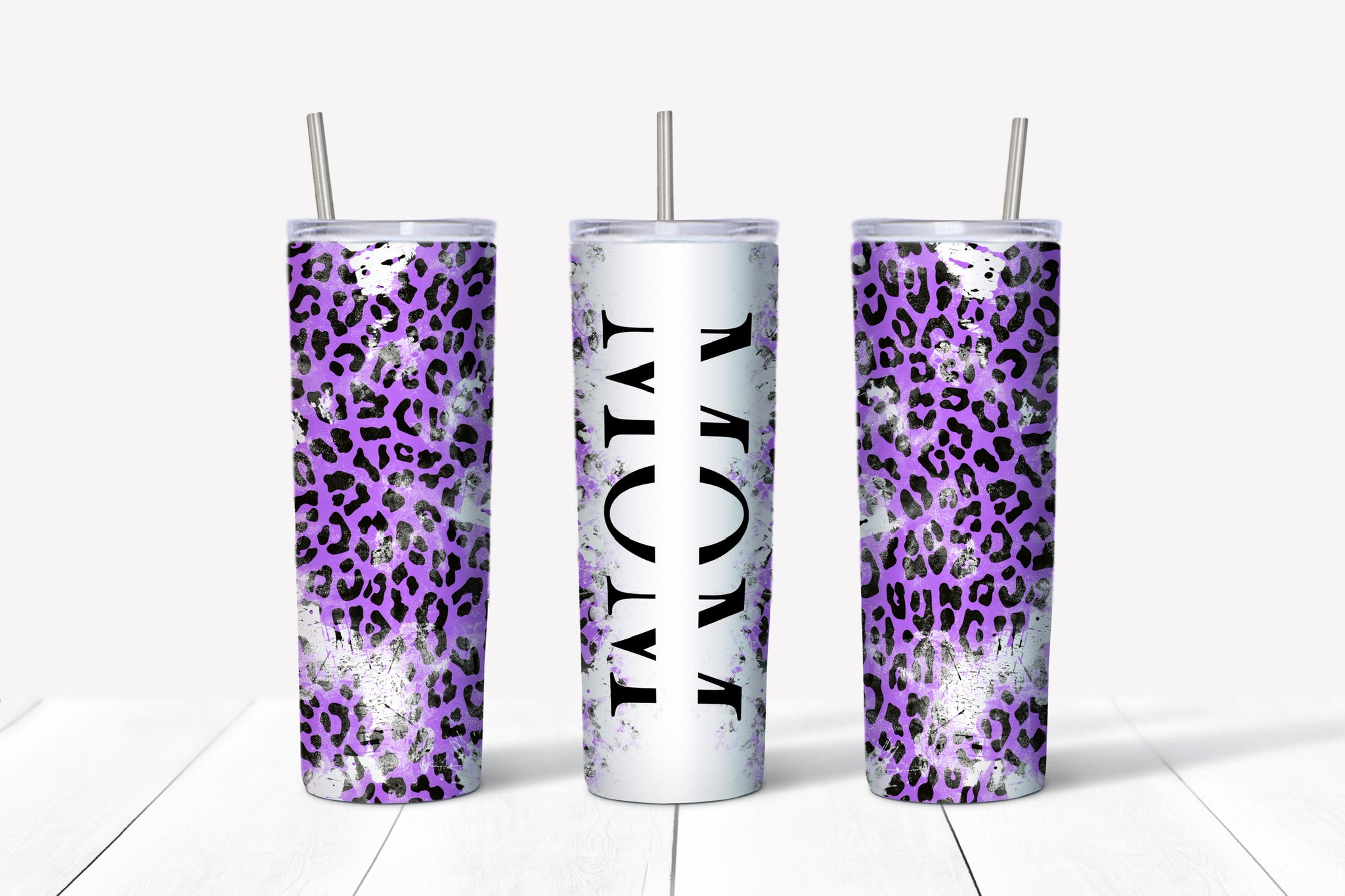 Skinny Tumbler -Mom White Purple Leopard