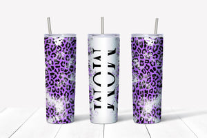 Skinny Tumbler -Mom White Purple Leopard