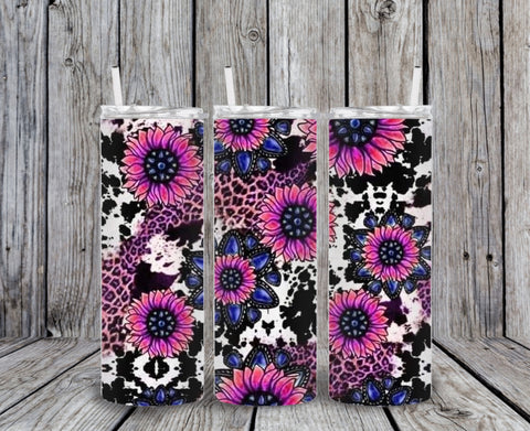 Skinny Tumbler - Cow Leopard Pink Flowers