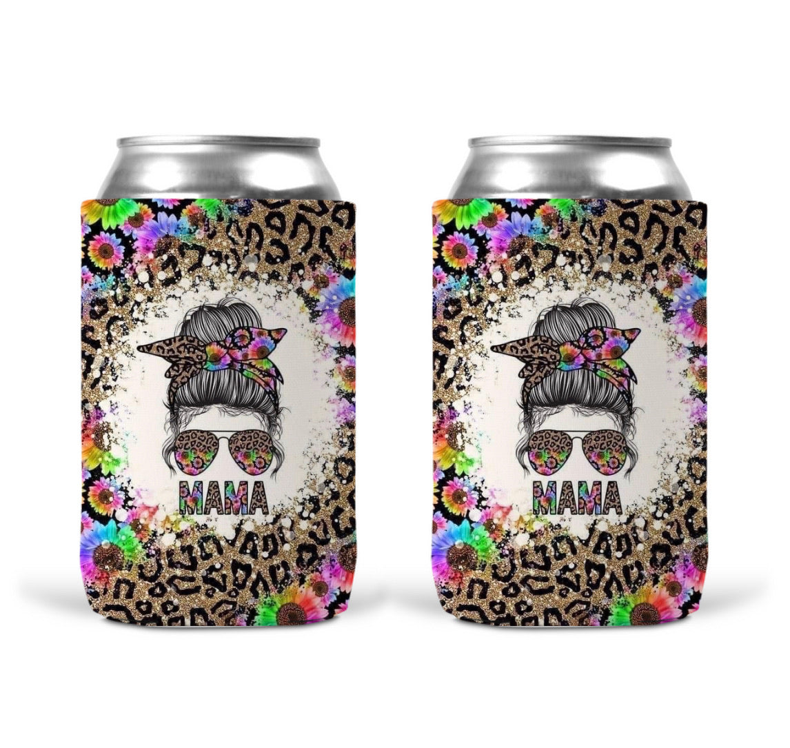 Can Koozie - Mama Leopard Colour Flowers