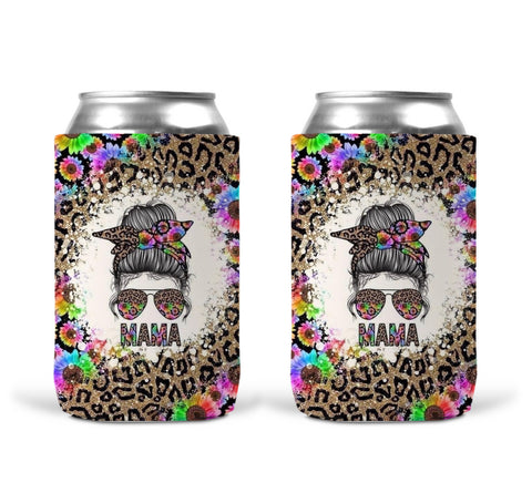 Can Koozie - Mama Leopard Colour Flowers