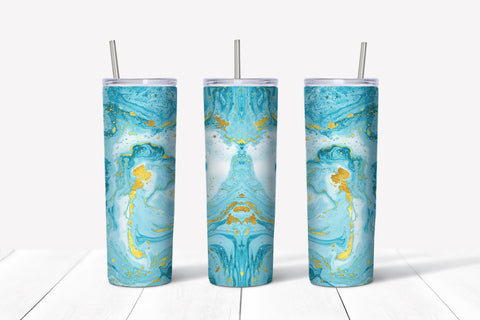 Skinny Tumbler - Marble Light Blue & Gold