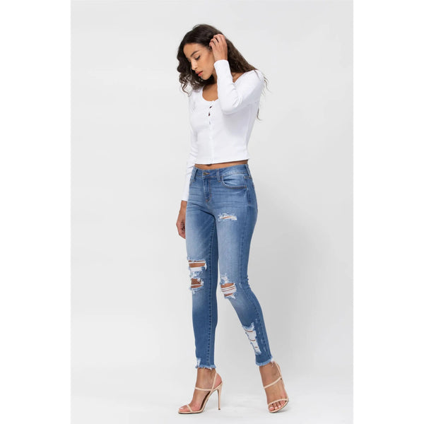Mid Rise Classic Wash Destroyed Jeans