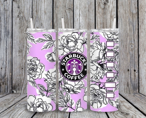 Skinny Tumbler - Starbs Pink White Flowers