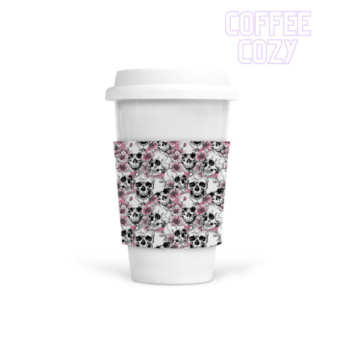 Coffee Cozy - Pink Floral Skull
