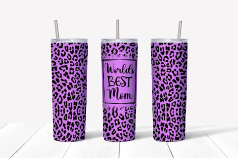Skinny Tumbler - Mom Worlds Best Mom Purple Leopard