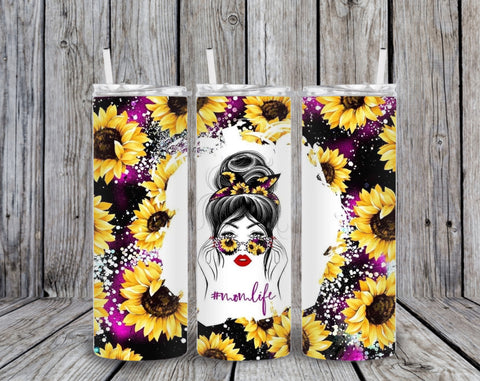Skinny Tumbler - Sunflower Mom Life With Purple
