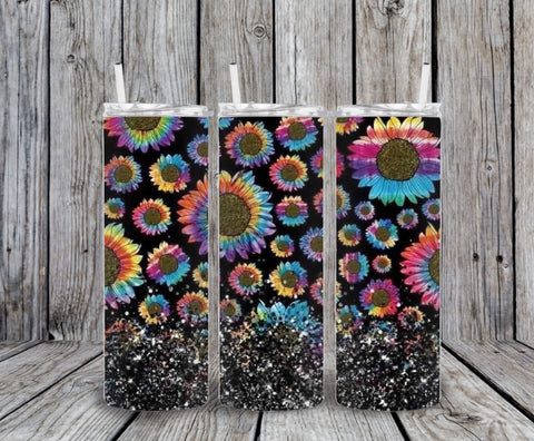 Skinny Tumbler - Rainbow Sunflowers