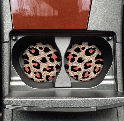 Car Coaster -  Pink Gold Leopard