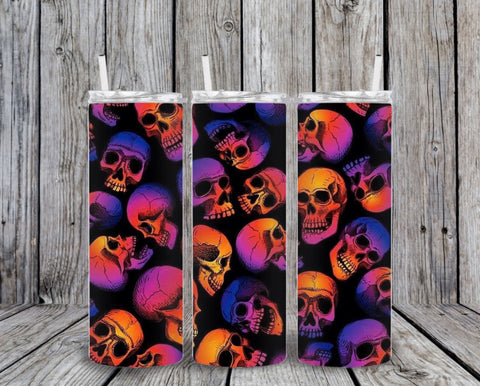 Skinny Tumbler - Orange & Purple Skulls