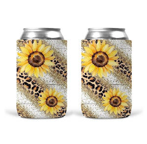 Can Koozie - Sunflower Leopard & Glitter