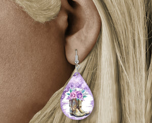 Teardrop Earring - pink flower boots
