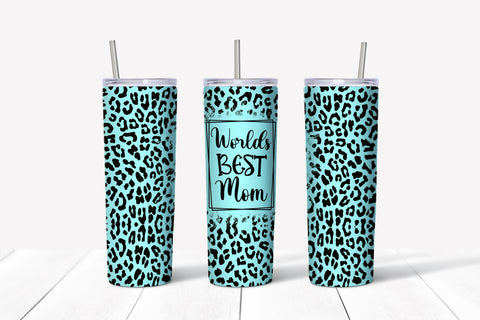 Skinny Tumbler -Mom Worlds Best Mom Teal Leopard