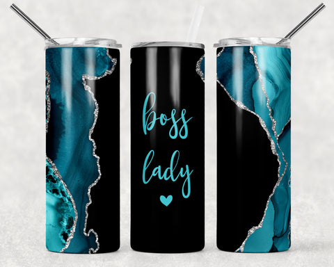 Skinny Tumbler - Black/Blue Marble Boss Lady