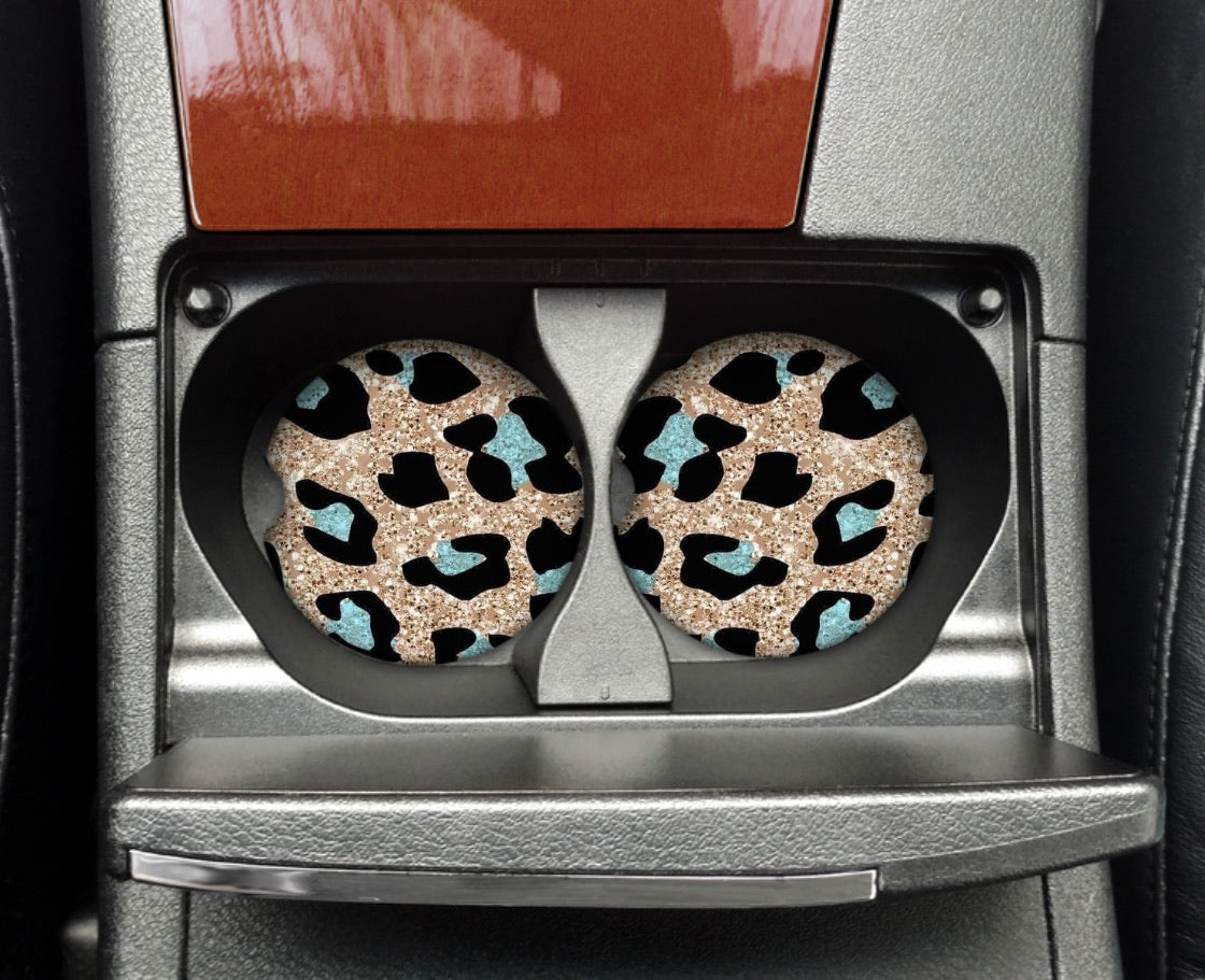 Car Coaster - Teal Gold Leopard