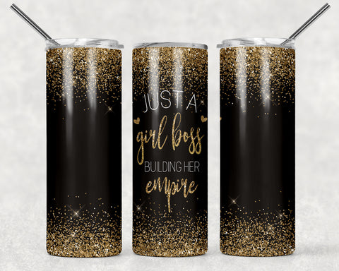 Skinny Tumbler - Girl Boss Black Gold Sparkle