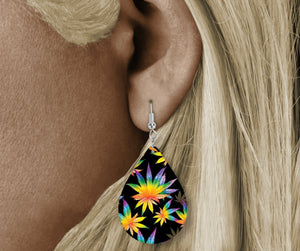 Teardrop Earring - colourful weed leaf