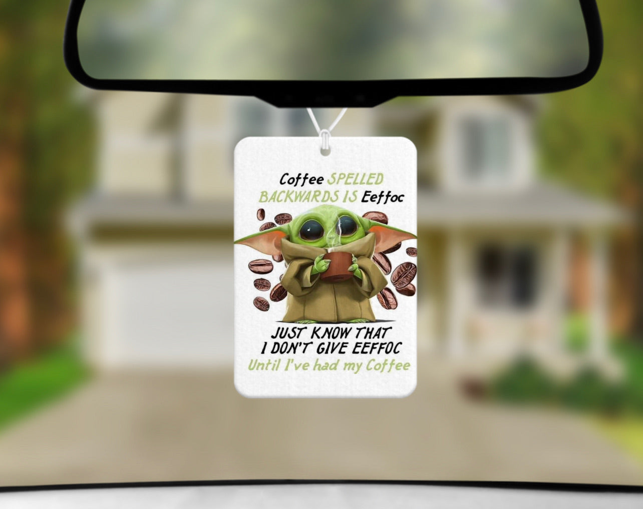 Car Freshener - Coffee Spelled Backwards