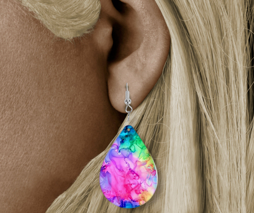 Teardrop Earring - colourful marble