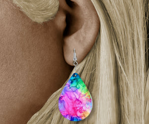 Teardrop Earring - colourful marble