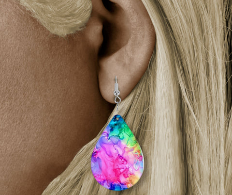 Teardrop Earring - colourful marble