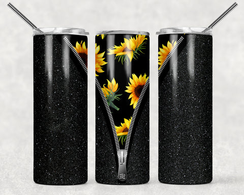 Skinny Tumbler - Zipper Black Sunflower