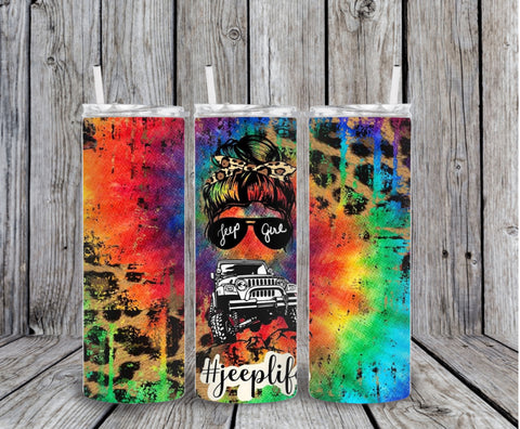 Skinny Tumbler - Rainbow Leopard Jeep Life