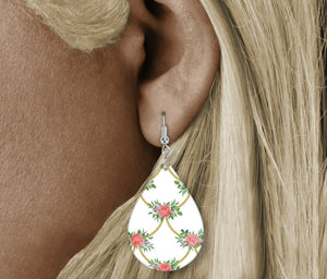 Teardrop Earring - Flower On Gold Chain