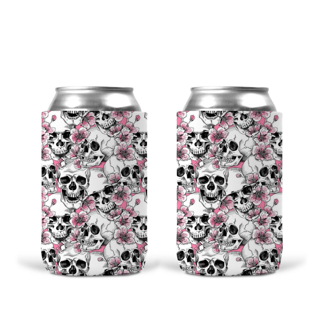 Can Koozie - Pink Floral Skull